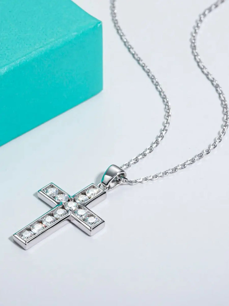 Sterling silver faith jewelry cross pendant necklace with embedded clear stones by Fresh Faith Designs
