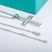 Sterling silver faith jewelry cross pendant necklace with clear stones on delicate chain