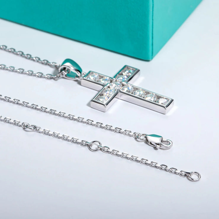 Sterling silver faith jewelry cross pendant necklace with clear stones on delicate chain