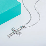 Sterling silver faith jewelry cross pendant necklace with sparkling stones on delicate chain