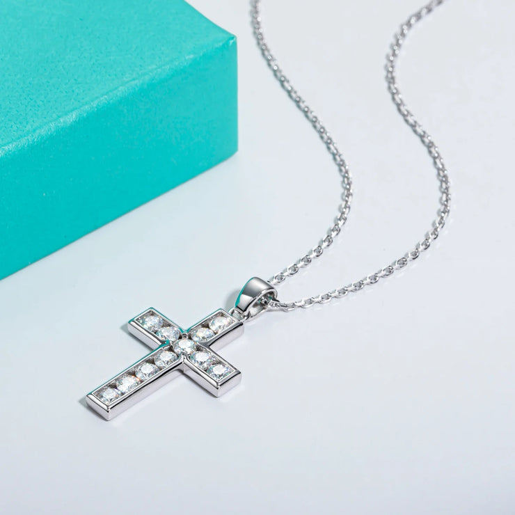 Sterling silver faith jewelry cross pendant necklace with sparkling stones on delicate chain