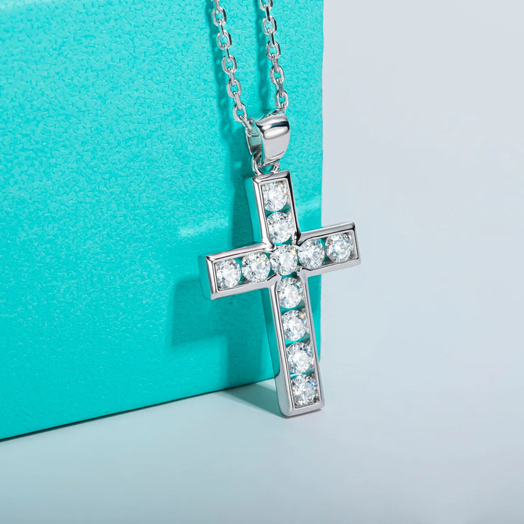 Sterling silver faith jewelry cross pendant with sparkling stones on chain by Fresh Faith Designs