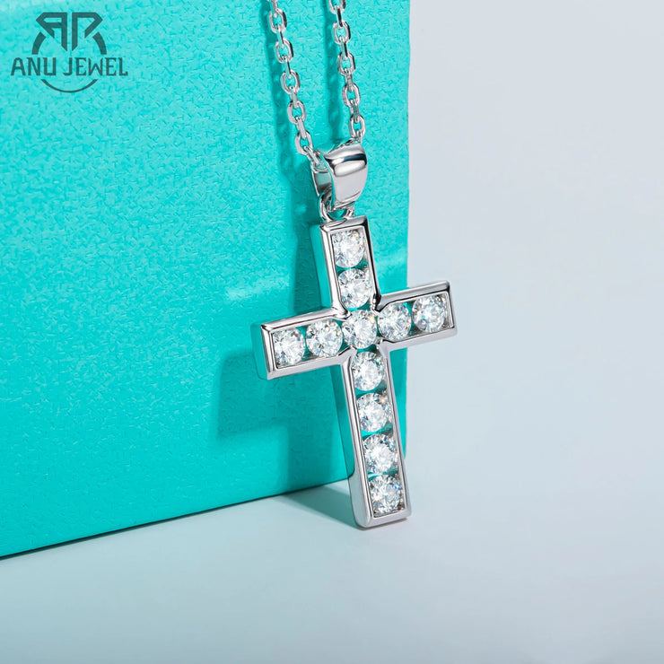 Sterling silver faith jewelry cross pendant necklace with clear gemstones on silver chain