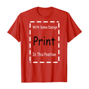 Red T-shirt by Fresh Faith Designs with customizable print area for Bible verse religious apparel