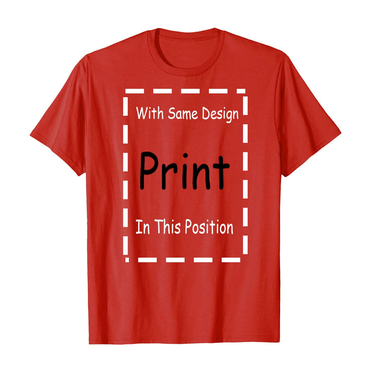 Red T-shirt by Fresh Faith Designs with customizable print area for Bible verse religious apparel