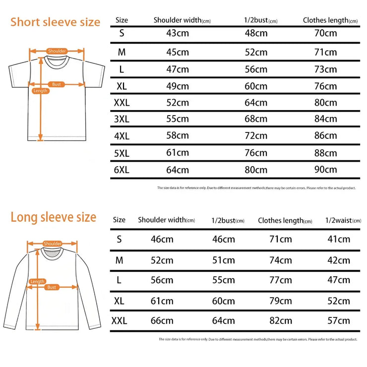 Size chart for Fresh Faith Designs Bible verse religious apparel T-shirts in short and long sleeve styles