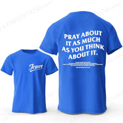 Blue Christian casual wear for men t-shirt with Jesus front print and prayer message on back