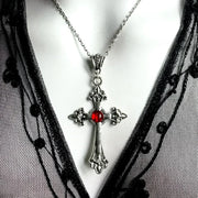 Christian Silver Pendant Jewelry featuring a silver cross with a red gem on a silver chain by Fresh Faith Designs