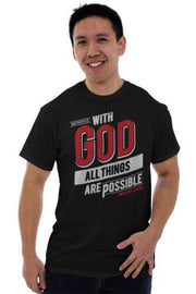 Black Bible verse clothing t-shirt with God all things are possible inspirational message