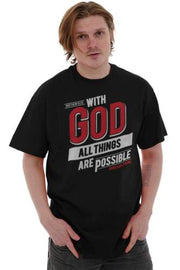 Black Bible verse clothing t-shirt with With God all things are possible design by Fresh Faith Designs