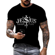 Fresh Faith Designs casual faith graphic t-shirt in black with Jesus saved my life print