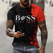 Fresh Faith Designs casual faith graphic t-shirt with black and red splatter design and bold Boss logo