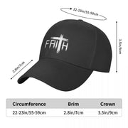 Black Christian baseball cap with FAITH text and cross design by Fresh Faith Designs