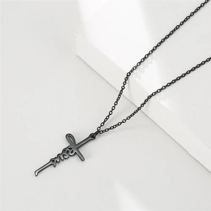Fresh Faith Designs black Christian faith necklace with cross pendant and delicate chain