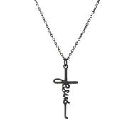 Fresh Faith Designs black cross pendant Christian faith necklace with Jesus script on chain