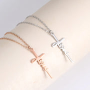 Fresh Faith Designs rose gold and silver Christian faith necklace with cross and Jesus script pendants