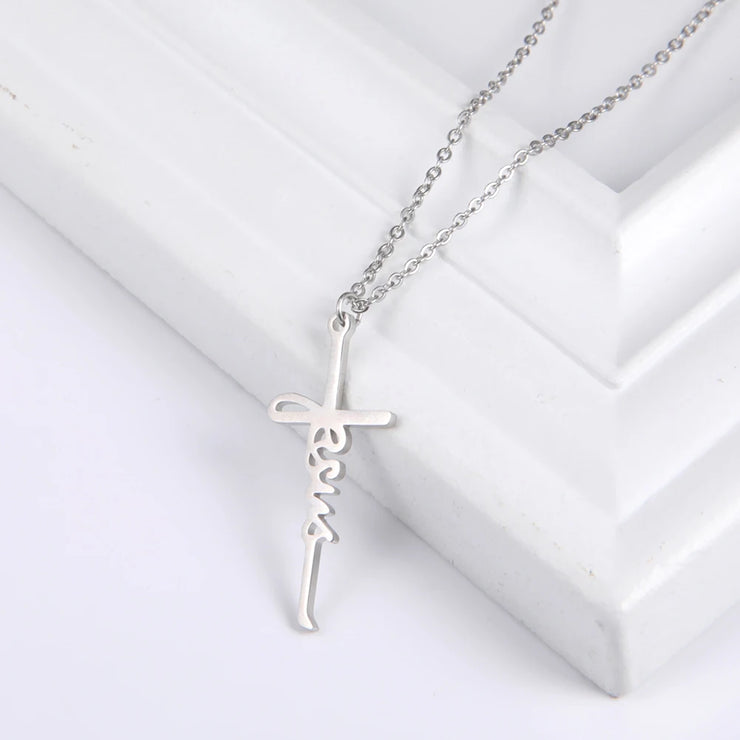 Fresh Faith Designs silver Christian faith necklace with Jesus cross pendant on delicate chain