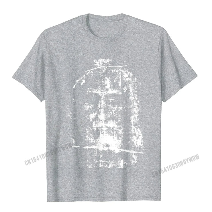 Gray Christian Graphic Tee with a white distressed cross design from Fresh Faith Designs