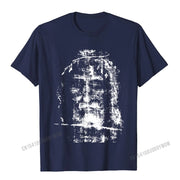 Navy blue Christian Graphic Tee with distressed white cross design from Fresh Faith Designs