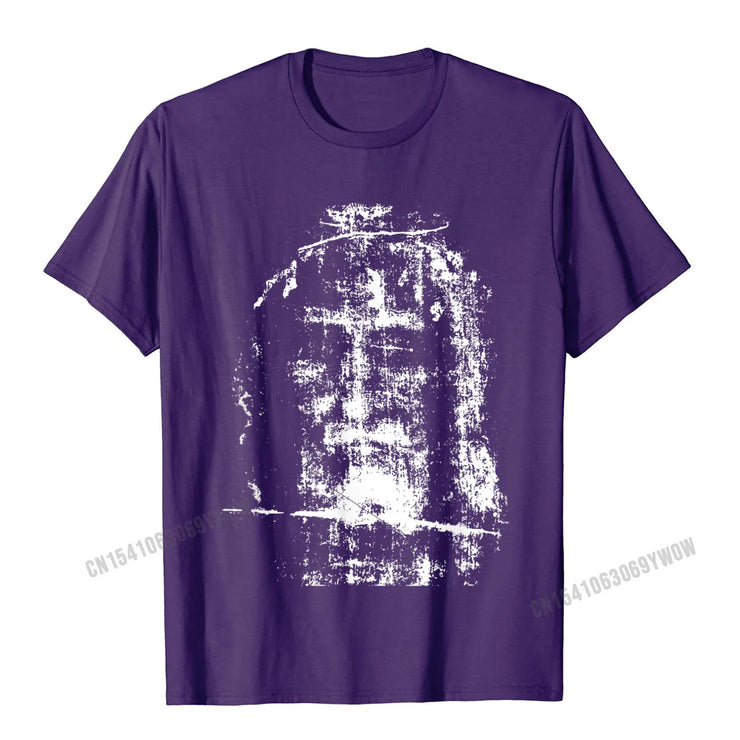 Purple Christian Graphic Tee with white distressed cross design by Fresh Faith Designs