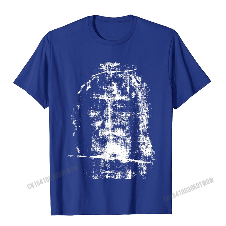 Blue Christian Graphic Tee with distressed white cross design from Fresh Faith Designs