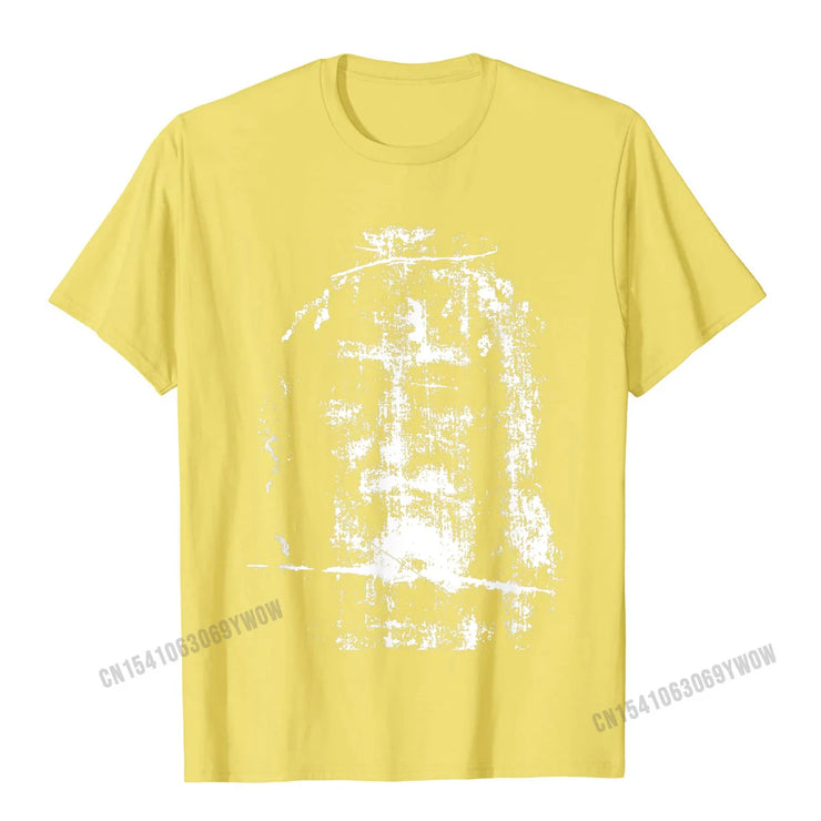 Yellow Christian Graphic Tee with distressed white Jesus face design by Fresh Faith Designs