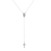 Silver rosary-style necklace with cross pendant and medallion Christian jewelry gifts for women