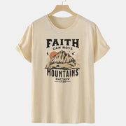 Fresh Faith Designs beige Christian women's graphic tee with Faith can move mountains design and Bible verse Matthew 17:20