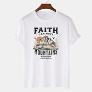 Fresh Faith Designs white Christian women's graphic tee with faith can move mountains mountain print