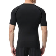 Back view of a man wearing a black Christian workout shirt for men by Fresh Faith Designs