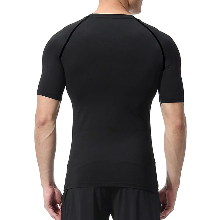 Back view of a man wearing a black Christian workout shirt for men by Fresh Faith Designs