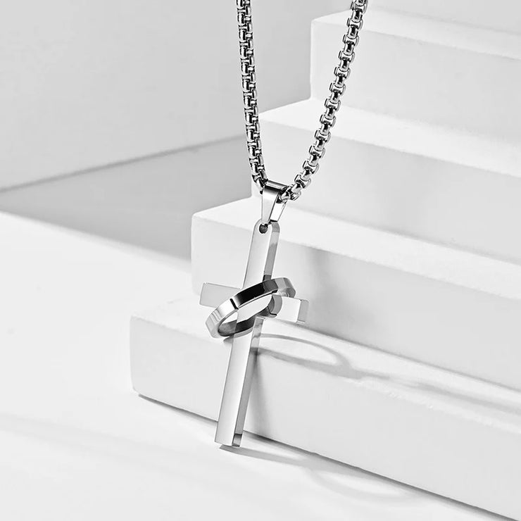 Silver cross pendant necklace with ring detail from Fresh Faith Designs faith jewelry for adults