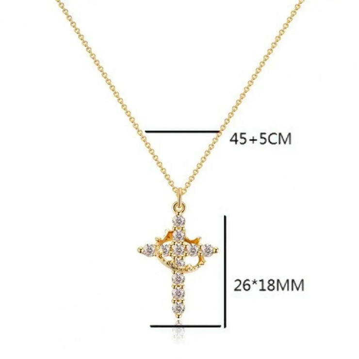 Gold faith-based cross necklace with clear stones and adjustable chain from Fresh Faith Designs