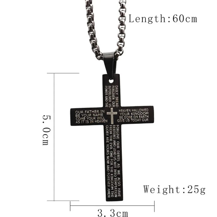 Fresh Faith Designs black cross necklace with engraved prayer faith-based jewelry for men