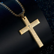 Gold metal cross pendant with engraved prayer on chain faith-based jewelry for men