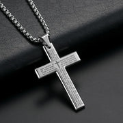 Silver cross pendant necklace with engraved prayer text faith-based jewelry for men