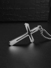 Silver cross pendant on a chain necklace from Fresh Faith Designs faith based men's jewelry collection