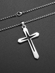 Silver cross pendant necklace on chain, faith based men's jewelry from Fresh Faith Designs