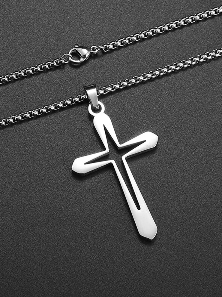 Silver cross pendant necklace on chain, faith based men's jewelry from Fresh Faith Designs