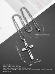 Stainless steel faith based men's jewelry cross pendant necklace with 70cm chain and detailed measurements
