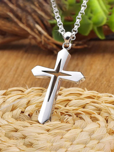 Silver cross pendant on chain necklace faith based men's jewelry by Fresh Faith Designs