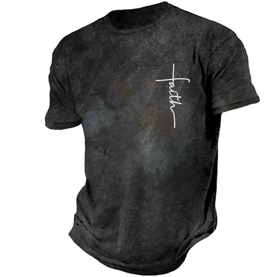 Fresh Faith Designs black faith based men's t-shirt with white cross and faith lettering
