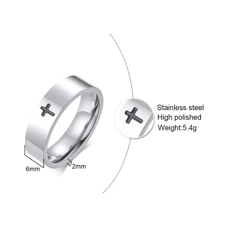 Faith based ring for men and women made of high polished stainless steel with cross design