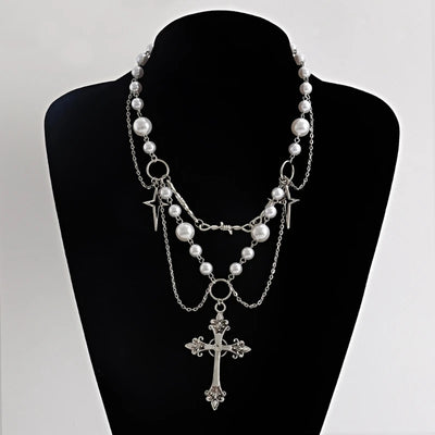 Faith-based Victorian jewelry pearl and silver cross necklace by Fresh Faith Designs
