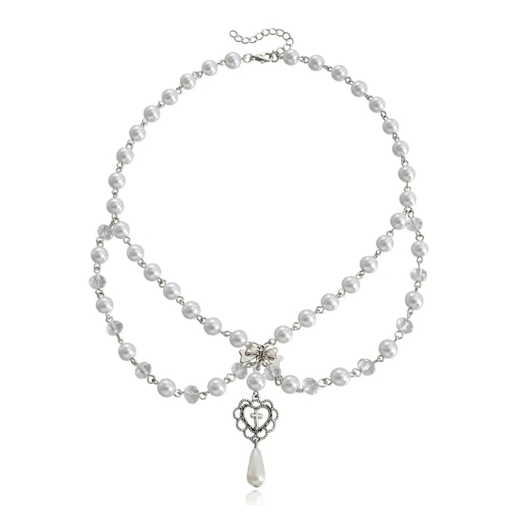 Fresh Faith Designs pearl necklace with heart pendant featuring faith-based Victorian jewelry style