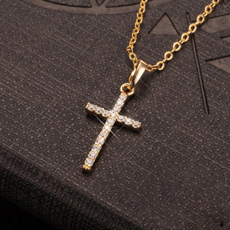 Gold cross pendant necklace with sparkling stones faith-inspired pendant jewelry by Fresh Faith Designs