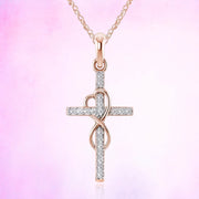 Rose gold and silver cross necklace with infinity design faith-inspired pendant jewelry by Fresh Faith Designs