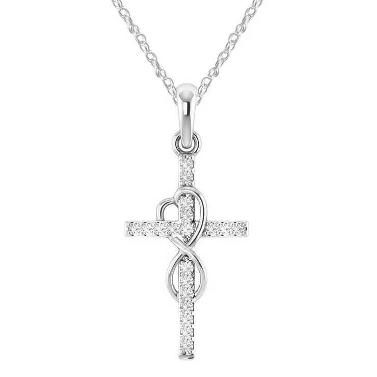 Silver cross pendant with infinity loop and sparkling stones faith-inspired pendant jewelry by Fresh Faith Designs