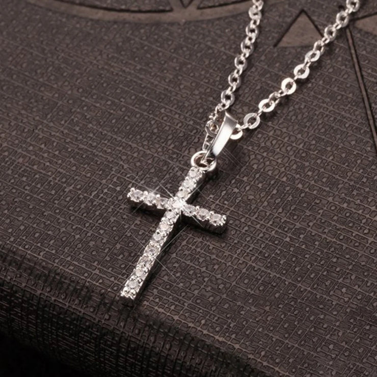 Silver cross pendant necklace with sparkling stones faith-inspired pendant jewelry by Fresh Faith Designs