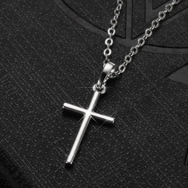 Silver cross necklace on chain faith-inspired pendant jewelry with polished finish by Fresh Faith Designs